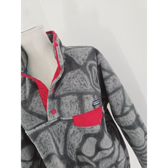 Patagonia Synchilla Pullover Fleece Gray Red Tribal Aztec Mens S Unisex Womens M - Picture 3 of 12